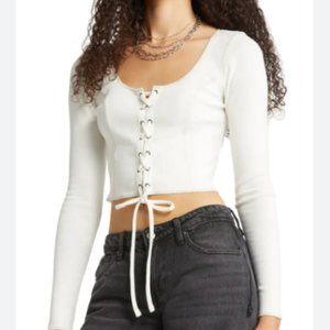 Lace-Up Long Sleeve Crop Top (S)